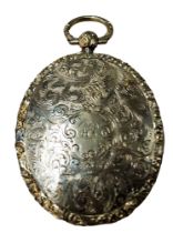 A 19th century gold oval locket, with oval cartouche engraved and chased with foliate