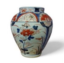 A Chinese Imari ginger jar, decorated with stylised flowers and foliage, the neck with alternating