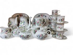 A set of six Aynsley Pembroke pattern coffee cans and saucers;  six similar mugs;   coffee pot,