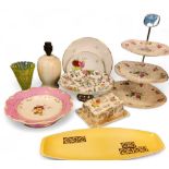 Ceramics - a Midwinter Stylecraft Fashion shape three tier cake stand;  Carlton Ware sandwich plate;