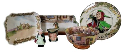 A Royal Doulton Dickens Ware pedestal bowl, 19cm diam, printed mark;   a similar sandwich plate,