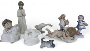 A Lladro figure, of a sleeping toddler, printed mark, 6497;   others, sleeping angel, 4539;  a