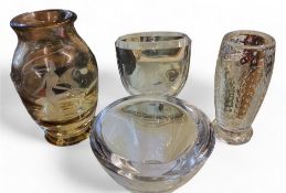 A 20th century amber glass ovoid vase, engraved with a ribbon dancer, 22.5cm high, engraved