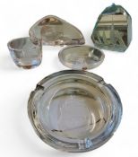 A Mats Jonasson Sweden lead crystal desk weight, engraved with a bear, 16cm wide;  an Orrefors dish,