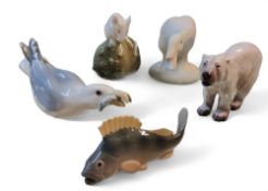 A Bing & Grondahl seagull, with fish in its mouth, printed mark, 1808;   a Royal Copenhagen