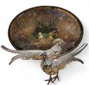 Plated Ware - a pair of silver plated table decorations, as cock and hen pheasants, naturalistically