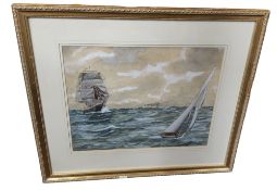 R** Calcott, Sail and Steam, signed, watercolour, 30cm x 39c,