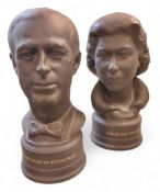 A pair of Wedgwood  black basalt Royal Silver Wedding Commemorative busts of H.R.H. Queen