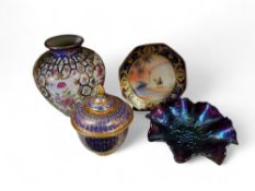 A Noritake Bedouin pattern octagonal plate, 20cm  wide, printed marl;   a porcelain bowl and