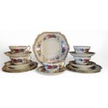 A Hammersely and Co Roses pattern tea service, comprising cake plates, five cups and saucers and six