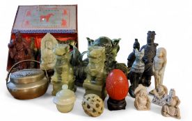 Chinese Tourist Ware - Terracotta Army figures;   Jadite Dogs of Fo;  Jadite dragon;  etc