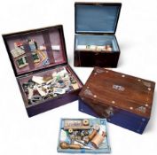Boxes & Objects - a Victorian rosewood and mother of pearl work box; another two walnut and