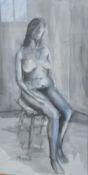 After Henry Moore, Female Nude, watercolour, bears signature, 55cm x 29cm, framed