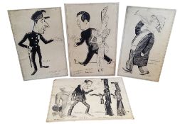 Four original 1950's American pen and ink caricature illustrations depicting Teddy Roosevelt, 'A