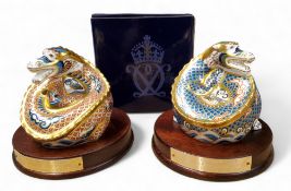 A pair of Royal Crown Derby Millennium Dragon paperweights, Dragon of Good Fortune and Dragon of