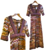 A Jean Varon wool prairie style full length dress, labelled, size 12,  v shape cut away panel, Aztec