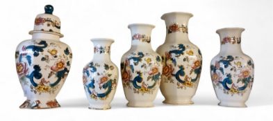 Mason Ironstone Java pattern panelled vases;  a vase and cover (5)