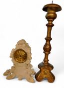 A French gilt metal and alabaster mantel clock, gilt circular dial with Roman numerals, twin