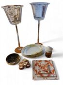 A contemporary  pair of clear glass storm vases, with flared bowls, long cylindrical stems, 56cm