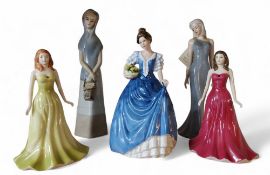 A Royal Doulton figure, Helen, HN3601;  others, Gemstone Collection, January Garnet, August Peridot;