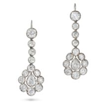 AN IMPORTANT PAIR OF FINE ANTIQUE DIAMOND DROP EARRINGS, 19TH CENTURY AND LATER in yellow gold an...