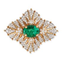 JEAN SCHLUMBERGER FOR TIFFANY & CO., A FINE EMERALD AND DIAMOND BROOCH / PENDANT in 18ct yellow g...