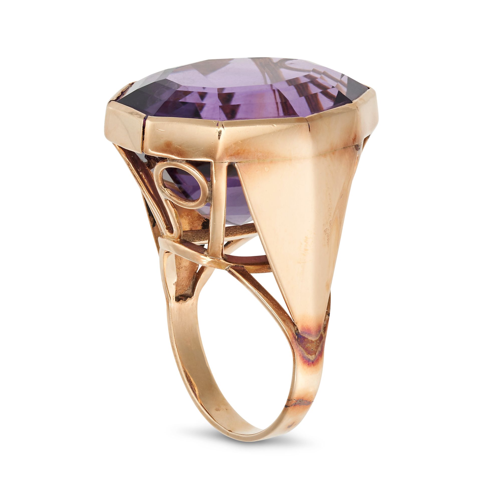 AN AMETHYST DRESS RING in yellow gold, set with a fancy cut amethyst, no assay marks, size M / 6.... - Image 2 of 2