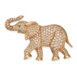 CARTIER, A DIAMOND AND EMERALD ELEPHANT BROOCH in 18ct yellow gold, designed as an elephant set t...
