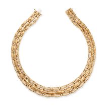 TIFFANY & CO., A DIAMOND SIGNATURE NECKLACE in 18ct yellow gold, comprising three strands of flut...