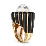 DAVID WEBB, A ROCK CRYSTAL AND ENAMEL RING in 18ct yellow gold, set with a faceted rock crystal a...