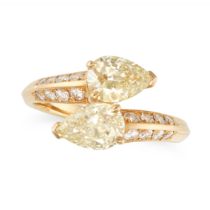 A DIAMOND TOI ET MOI RING in 18ct yellow gold, set with two pear cut diamonds both totalling 1.23...
