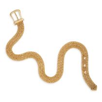 TIFFANY & CO., A GOLD BUCKLE CHOKER NECKLACE in 18ct yellow gold, the gold mesh necklace designed...