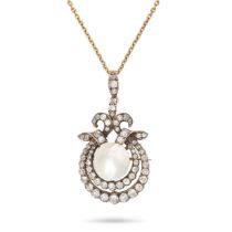 A NATURAL SALTWATER PEARL AND DIAMOND BROOCH / PENDANT NECKLACE in yellow gold and silver, the pe...