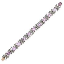 A FINE ANTIQUE PINK TOPAZ AND DIAMOND BRACELET, 19TH CENTURY in yellow gold and silver, set with ...