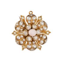 AN ANTIQUE CONCH PEARL, DIAMOND AND PEARL BROOCH in yellow gold, designed as a flower set to the ...