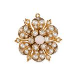 AN ANTIQUE CONCH PEARL, DIAMOND AND PEARL BROOCH in yellow gold, designed as a flower set to the ...