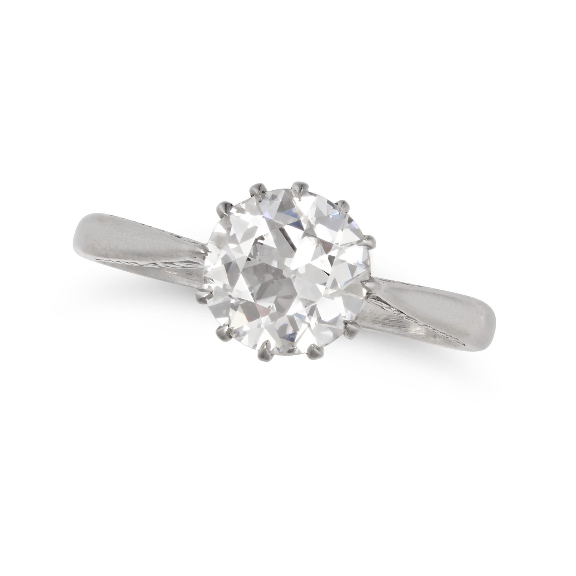 A SOLITAIRE DIAMOND RING in platinum, set with an old European cut diamond of 1.26 carats, inscri...