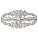 A FINE DIAMOND PLAQUE BROOCH set centrally with an old European cut diamond to an openwork body s...