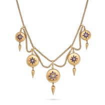 AN ANTIQUE ETRUSCAN REVIVAL PEARL AND ENAMEL NECKLACE, 19TH CENTURY in yellow gold, comprising a ...