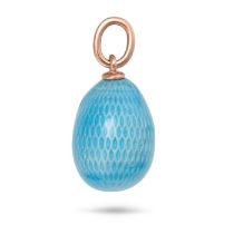 AN ENAMEL EGG CHARM / PENDANT in 56 zolotnik gold, decorated with turquoise guilloche enamel, Rus...