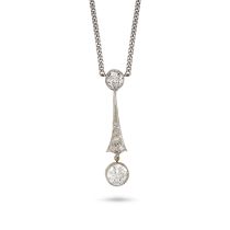 A DIAMOND PENDANT NECKLACE in yellow and white gold, the pendant set with an old cut diamond, sus...