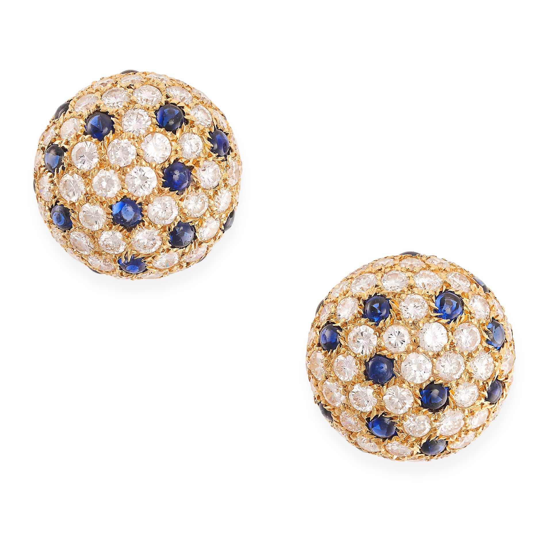 CARTIER, A PAIR OF SAPPHIRE AND DIAMOND PANTHERE DE CARTIER CLIP EARRINGS in 18ct yellow gold, th...