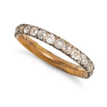 A RARE ANTIQUE DIAMOND FULL ETERNITY RING in yellow gold, set all around with a row of old cut di...