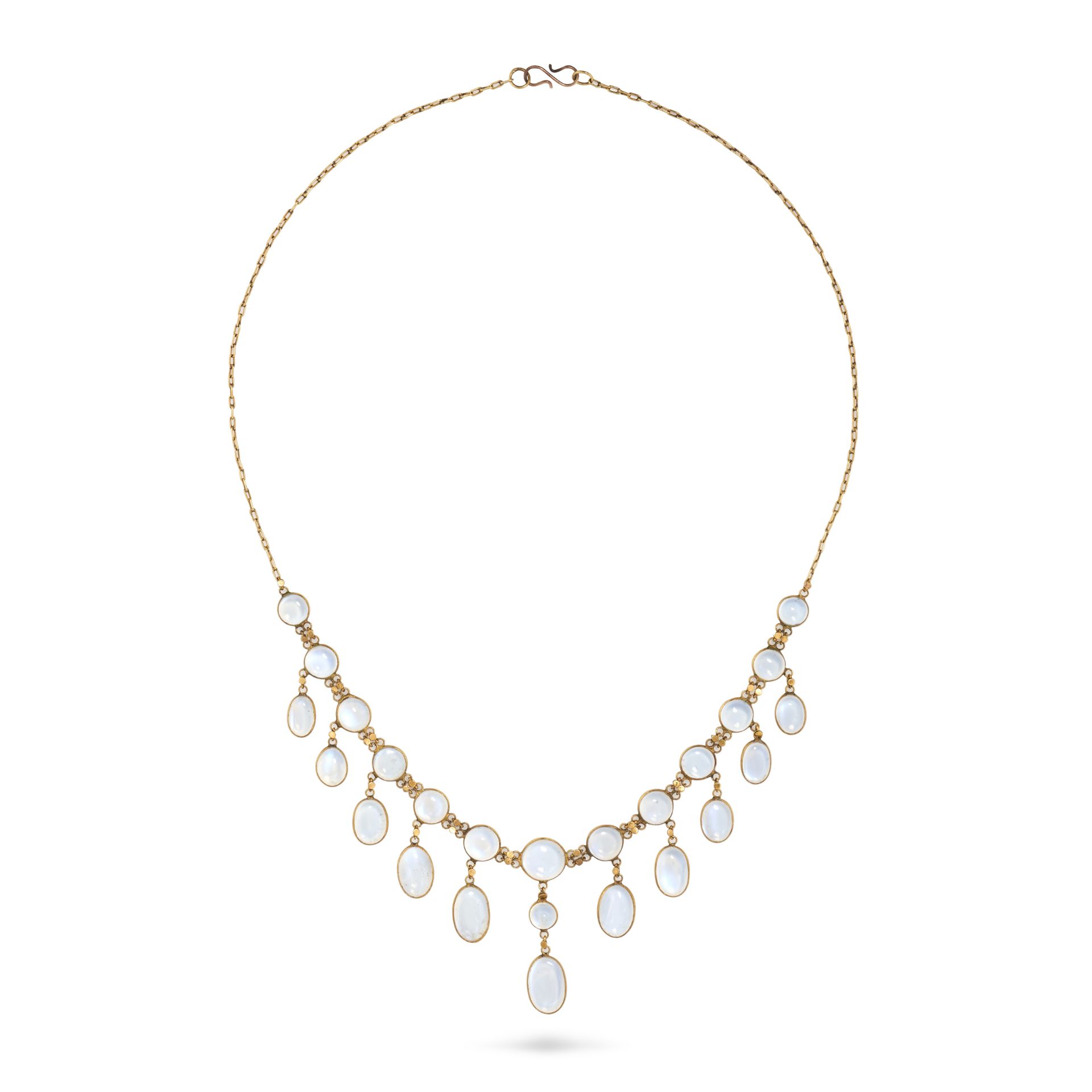 AN ANTIQUE MOONSTONE FRINGE NECKLACE in yellow gold, set with a row of round cabochon moonstones ... - Image 2 of 2