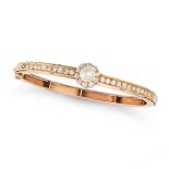 AN ANTIQUE NATURAL SALTWATER PEARL AND DIAMOND BANGLE in yellow gold, set with a pearl of 6.4mm i...