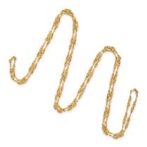 A GOLD CHAIN NECKLACE in 18ct yellow gold, comprising a row of fancy links, stamped 750, 100.0cm,...