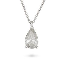 A DIAMOND PENDANT NECKLACE in 18ct white gold, the pendant set with a pear cut diamond of 1.55 ca...