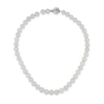 AN ICY JADE BEAD NECKLACE in silver, comprising a single row of icy jade beads of 9.3mm, stamped ...