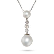 A PEARL AND DIAMOND PENDANT NECKLACE in white gold, the pendant set with a pearl of 7.6mm suspend...