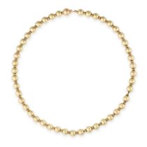 A GOLD BEAD NECKLACE in yellow gold, comprising a gold curb chain strung with gold beads, marked ...